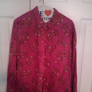 J Crew Linen Button-down Shirt 12 Red & Pink Crabs